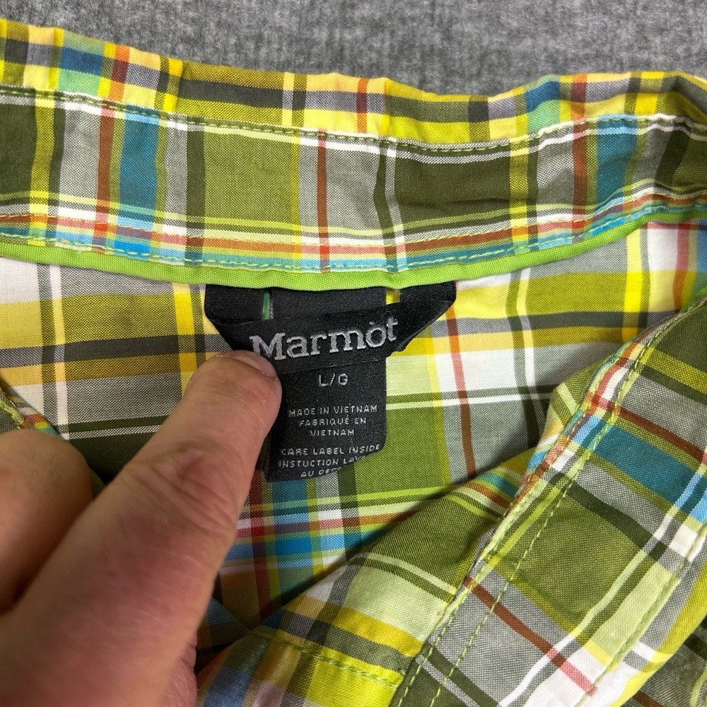 Marmot Mens Large Short Sleeve Plaid Button Up Shirt Casual Outdoor Hiking - Picture 4 of 9
